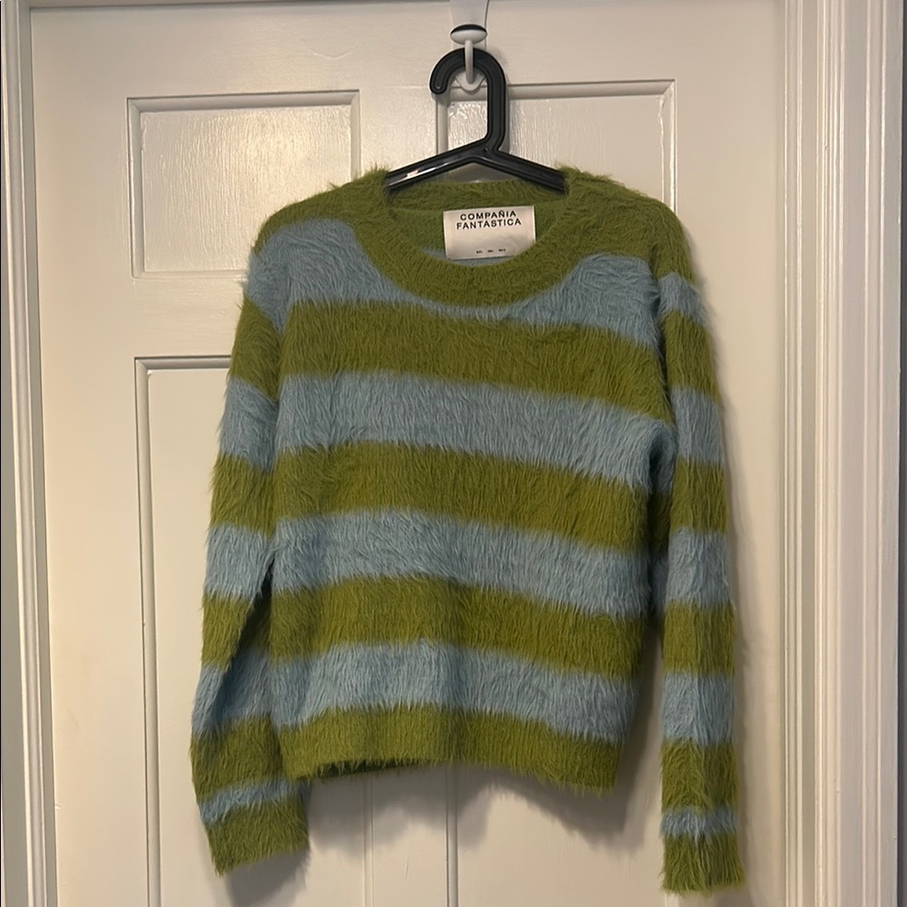 Compania Fantastica Eyelash Striped Sweater - Green and Blue size Large